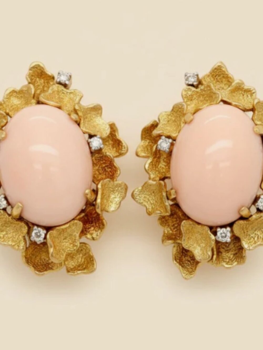 14K Angel Skin Light Pink Coral & Diamond Magnificent Earrings